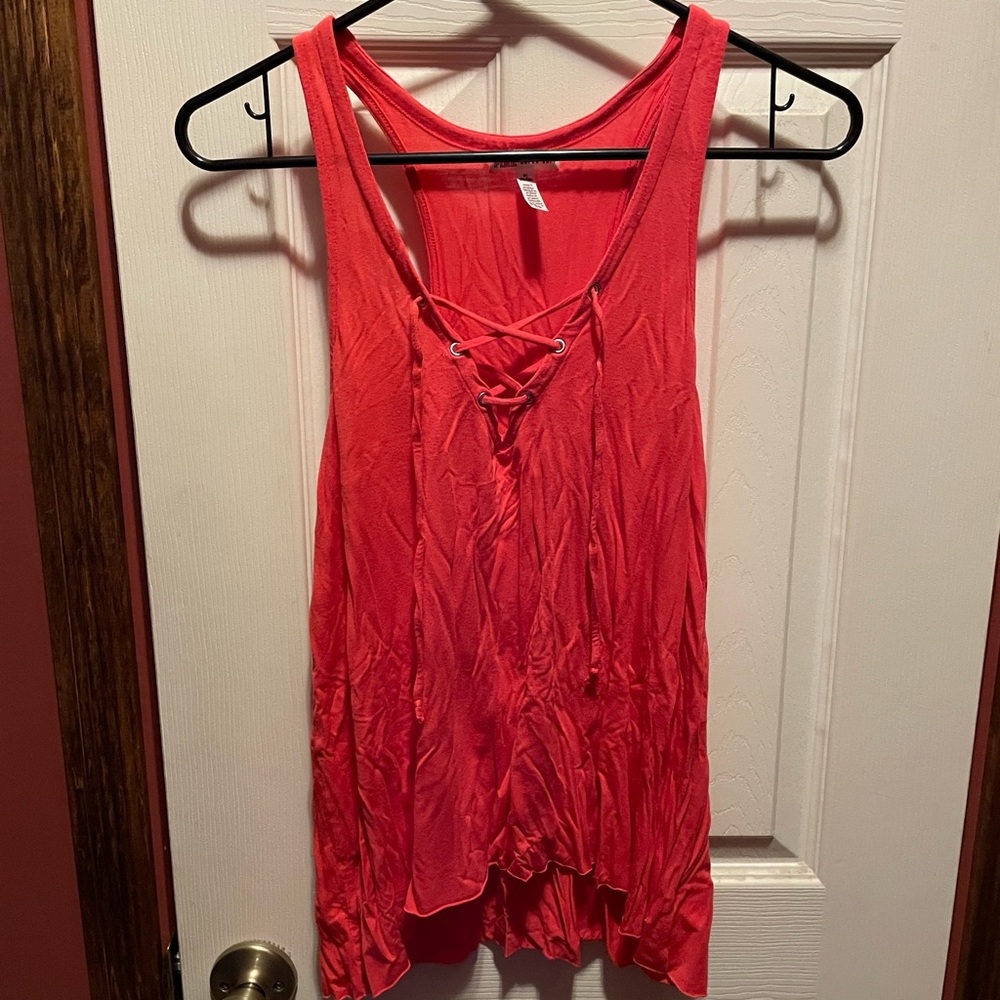 Coral Sleeveless Lace-Up Top